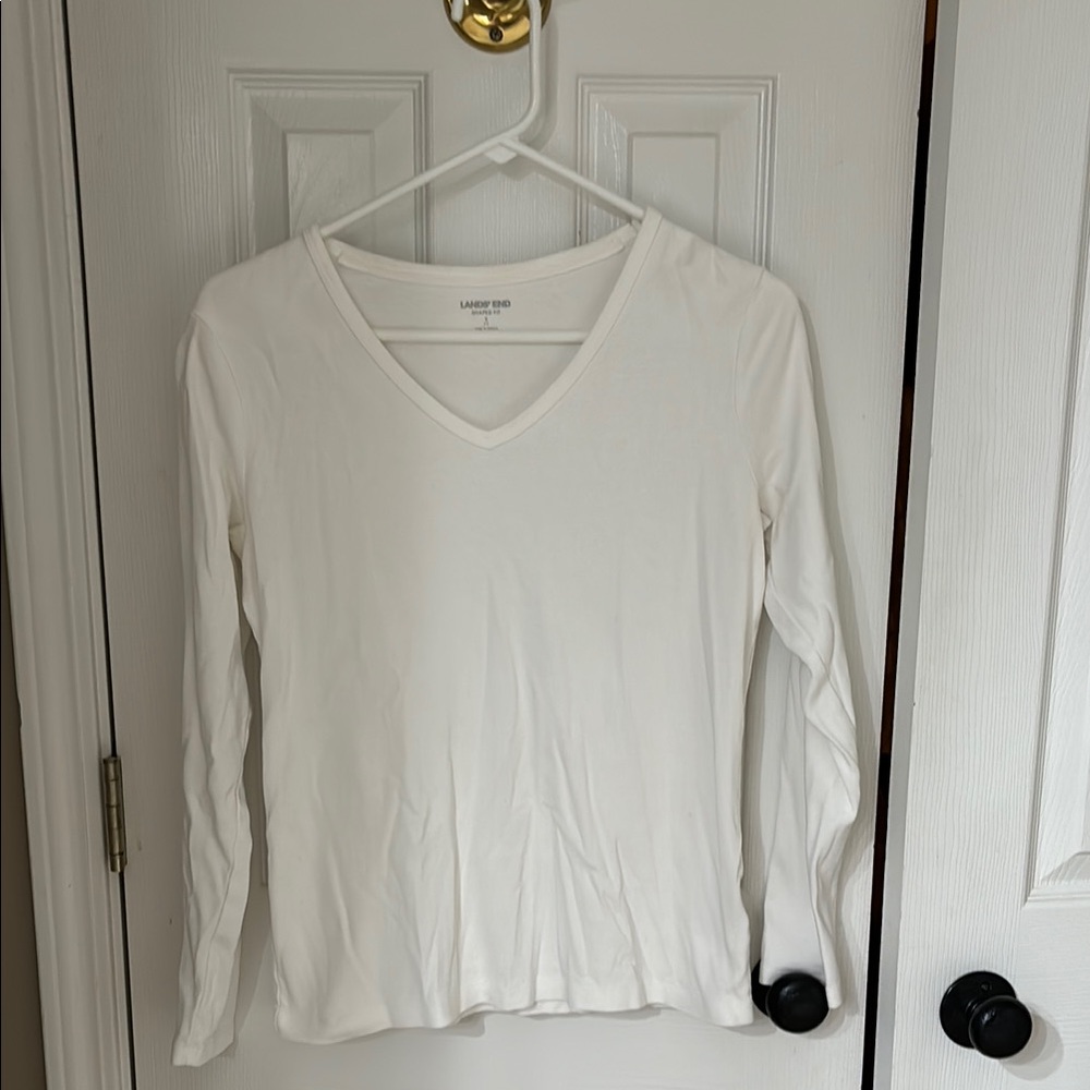 Lands End Women's White Long Sleeve heavyweight  T